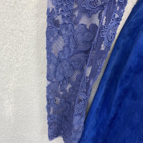 Vintage 80s Handmade Lace Beaded Midi Dress Womens 6 Blue Sequins Suede Regency - Picture 6 of 16